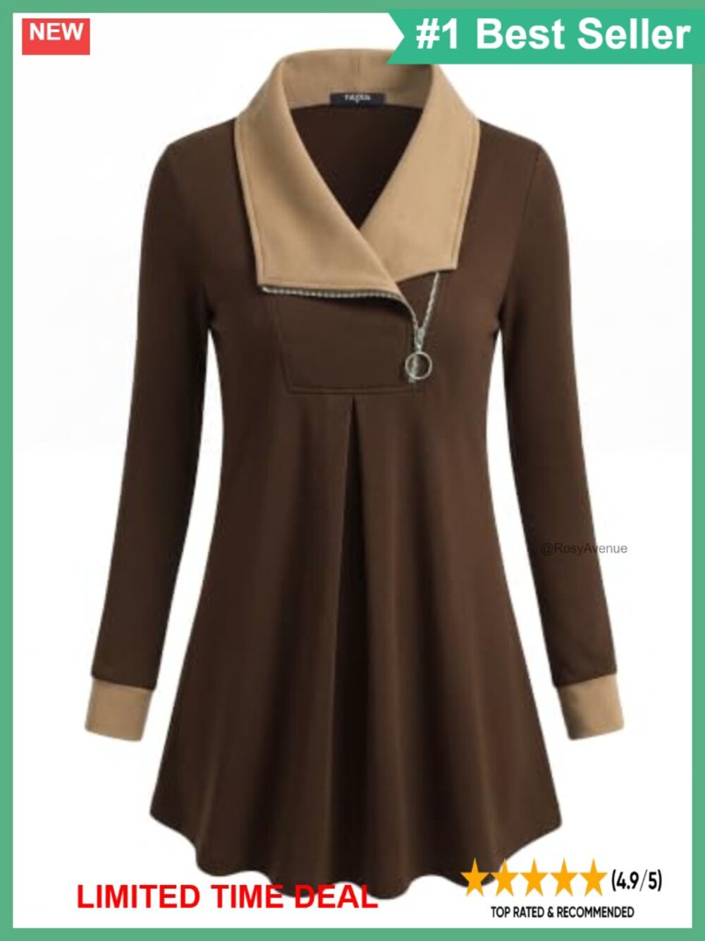 Women's Casual Swing Sweatshirt Tunic Zip Lapel Long Sleeve Pullover